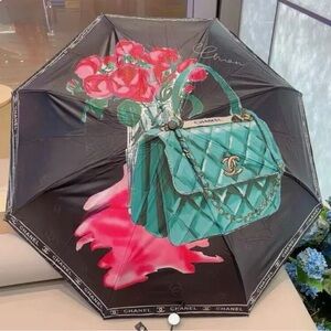 Luxury Teal Quilted Handbag Print Umbrella - Teal/Black